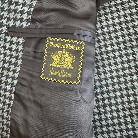 VTG Oxxford Clothes Blazer Crown Cashmere Houndstooth Size 46R Blue Navy Jacket - Picture 7 of 10